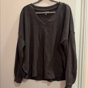 Madewell Waffle Knit V-Neck Long-Sleeved Sweater XL in Coal